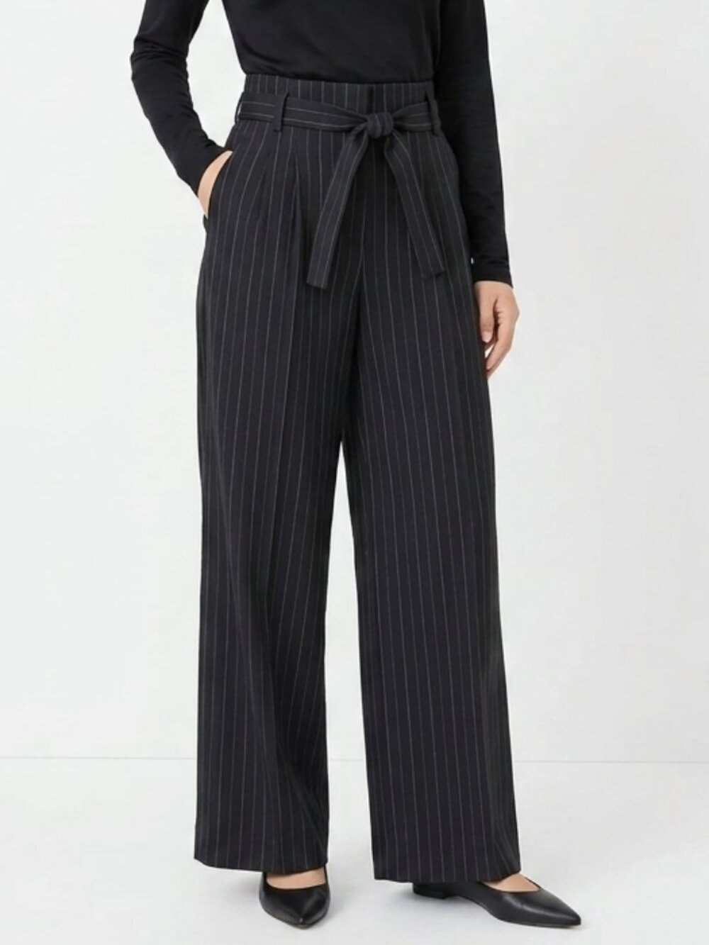 Investments Petites Paper Bag Waist Pinstripe Dress Trouser Pant- Sz. 10P